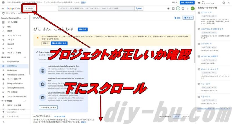 プロジェクトが正しいことを確認して、下にスクロールする