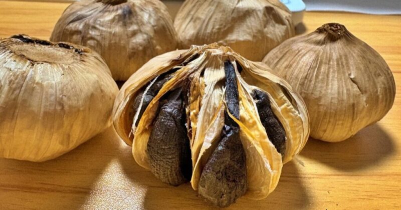 黒にんにくメーカーで作った黒にんにくの割った断面