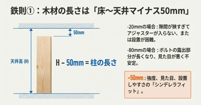 柱の長さを床から天井の長さマイナス50mmにする理由