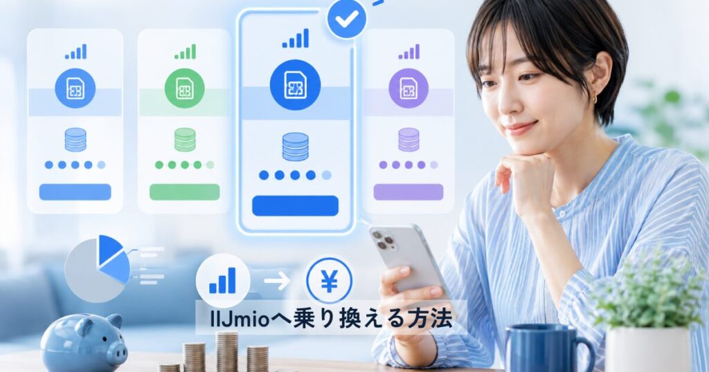 IIJmioへMNP乗り換えを申し込む日本人男女のイメージ画像