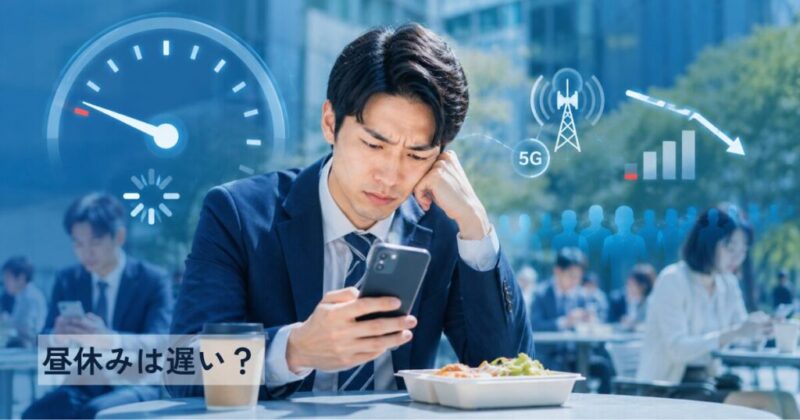 昼休みに通信速度が低下した格安SIMを利用する人
