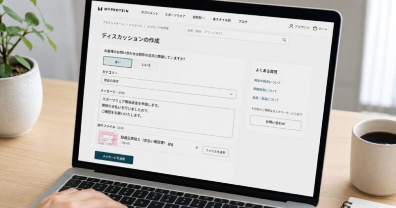 スポーツウェア関税返金と入力して問い合わせしている画面