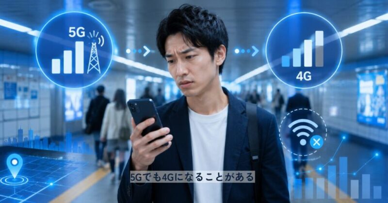 UQモバイルで5Gから4Gへ切り替わるイメージ