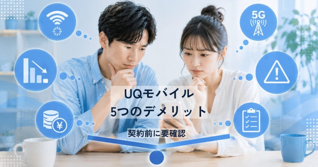 UQモバイルのデメリットを比較検討しているイメージ