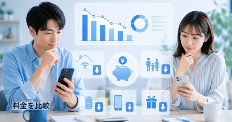 格安SIMの料金プランや割引を比較しているイメージ