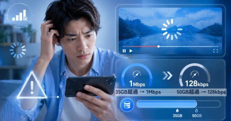 UQモバイルの通信速度制限をイメージした画像